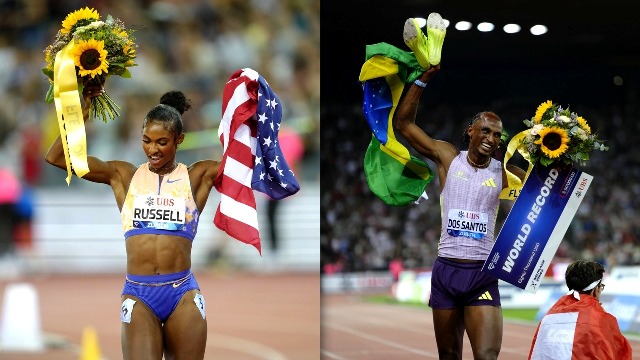 Deux records du monde à Zurich: Masai Russell sur 100m haies et Alison dos Santos sur 400m haies