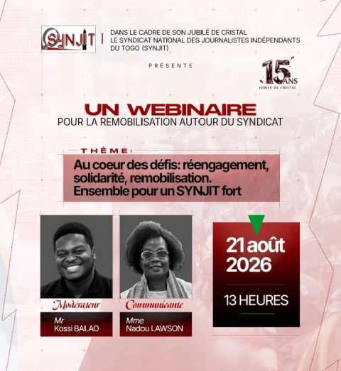15 ans d&rsquo;engagement syndical : Le SYNJIT annonce un webinaire de remobilisation des journalistes togolais